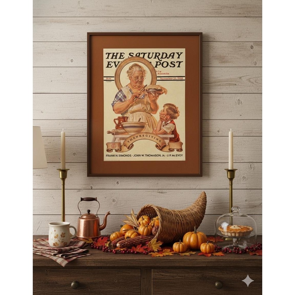 Vintage Thanksgiving Advertisement "Trimming The Pie" Saturday Evening Post
